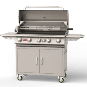 Stock Image - Bull Grills - Brahma Cart – 5 Burner Stainless Steel Gas Barbecue Bull Grills - Dunrite Chimney and Stove