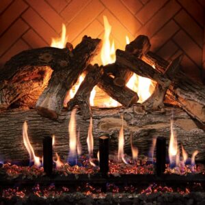 Stock Image - Grand Canyon Gas Logs - Arizona Weathered Oak Jumbo Series Grand Canyon Gas Logs - Dunrite Chimney and Stove