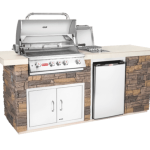 Stock Image - Bull Grills - ODK Outdoor Kitchen with Faux Rock Bull Grills - Dunrite Chimney and Stove