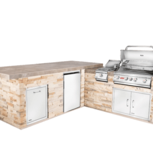 Stock Image - Bull Grills - Gourmet Q L Shaped Outdoor Kitchen & Grill Bull Grills - Dunrite Chimney and Stove