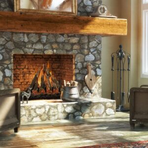 Stock Image - Grand Canyon Gas Logs - Kiva Grand Canyon Gas Logs - Dunrite Chimney and Stove