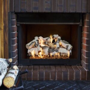 Stock Image - Grand Canyon Gas Logs - Quaking Aspen Grand Canyon Gas Logs - Dunrite Chimney and Stove