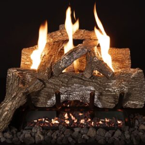 Stock Image - Grand Canyon Gas Logs - Red Oak Grand Canyon Gas Logs - Dunrite Chimney and Stove