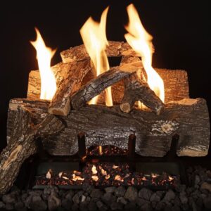 Stock Image - Grand Canyon Gas Logs - Weathered Oak Grand Canyon Gas Logs - Dunrite Chimney and Stove